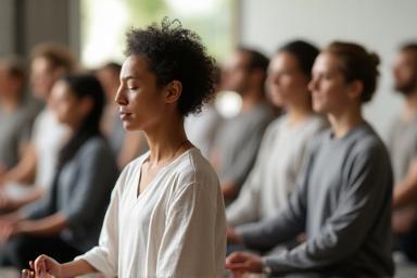 Group meditating